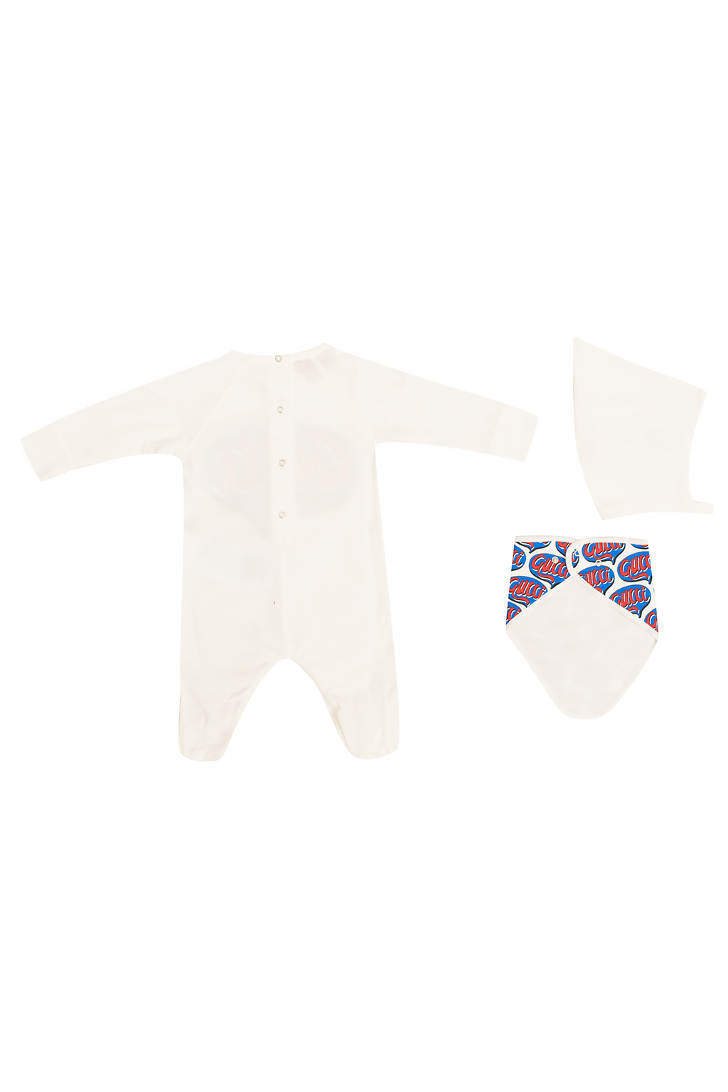 Gucci Kids, Cotton Bodysuit, Bib and Hat Set, Unisex, White, 12, Baby Onesies