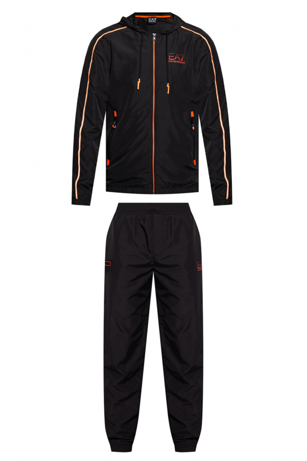 black and orange ea7 tracksuit