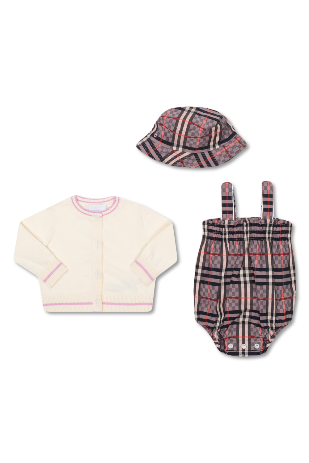 Burberry Kids Jumpsuit, cardigan and hat set