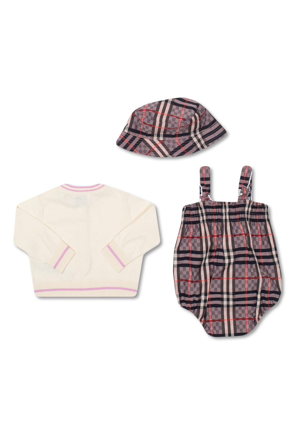 Burberry Kids Jumpsuit, cardigan and hat set