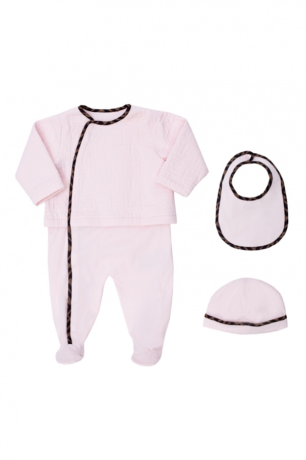 Fendi Kids Romper suit, bonnet & bib set