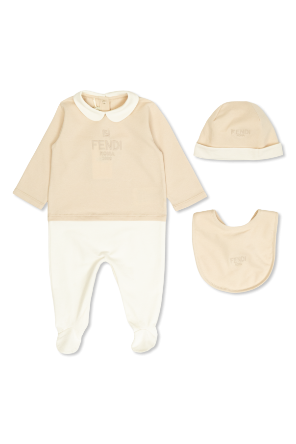 Fendi Kids Set: bodysuit, cap and bib