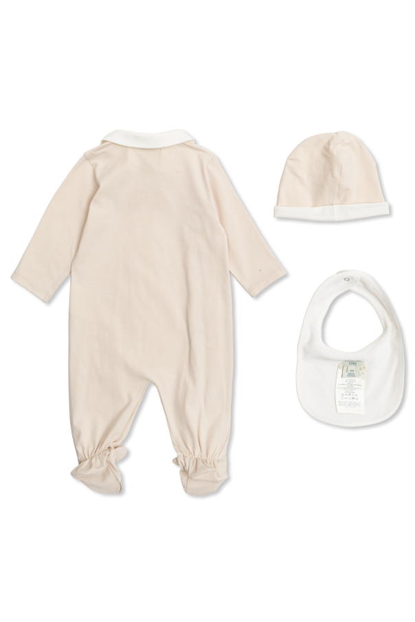 Fendi Kids Set: sleepsuit, cap, bib