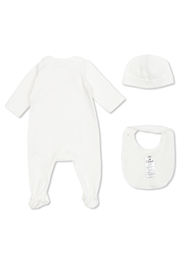Chloé Kids Baby set: sleepsuit, hat and bib