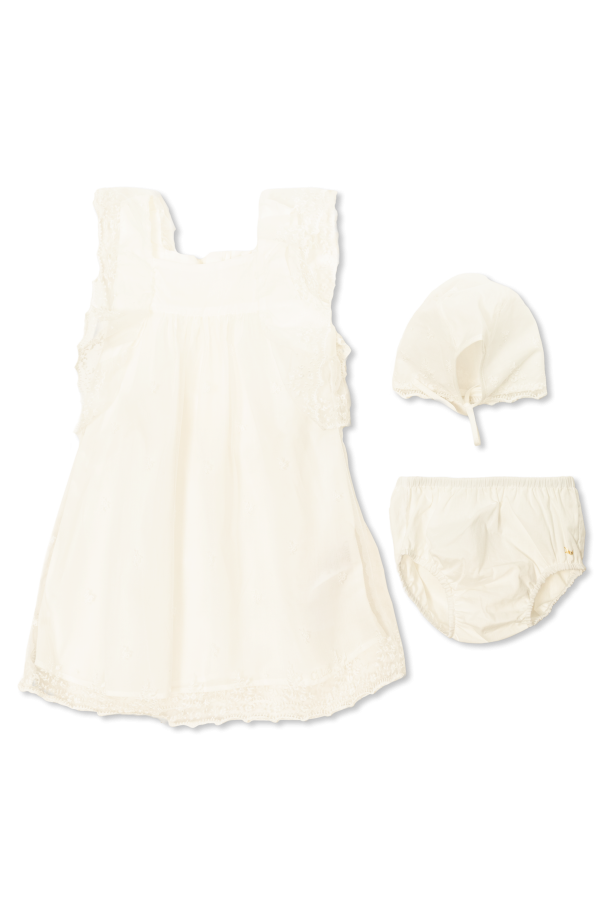 Chloé Kids Conjunto: vestido, gorrito, braguitas