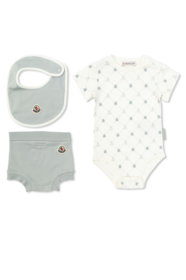 Moncler Enfant Set: Bodysuit, rompers and bib