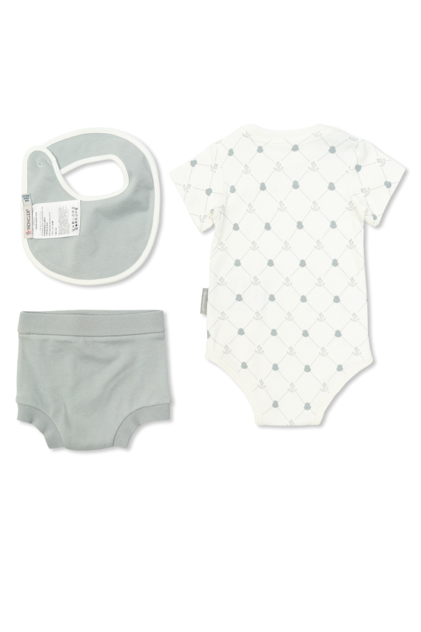 Moncler Enfant Set: Bodysuit, rompers and bib
