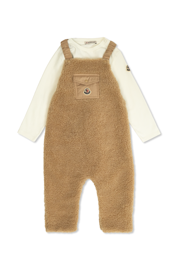 Set: top and faux fur trousers with braces od Moncler Enfant