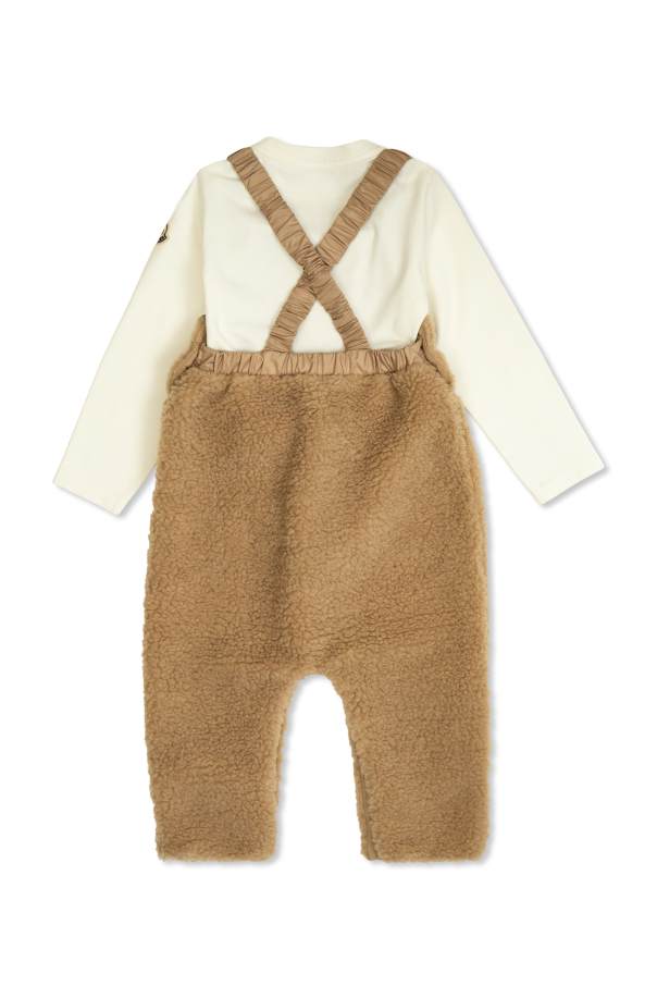 Moncler Enfant Komplett: Top und Fellhose mit Hosenträgern