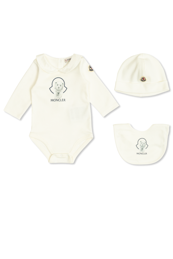 Baby set: bodysuit, hat, and bib od Moncler Enfant