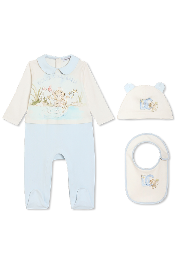 Set: baby sleeper, hat, bib od Dolce & Gabbana Kids