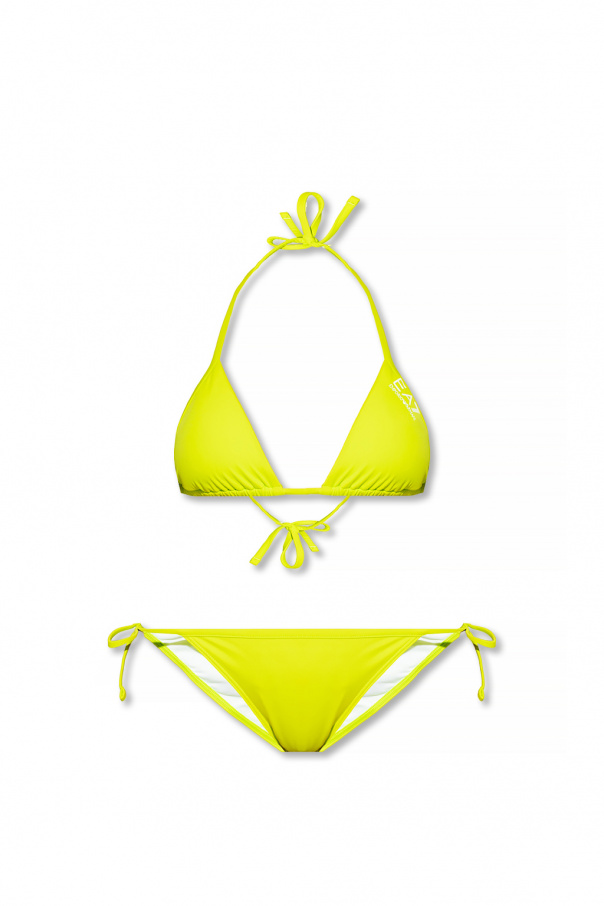 Emporio Armani micro-check print curved hem shirt Two-piece swimsuit