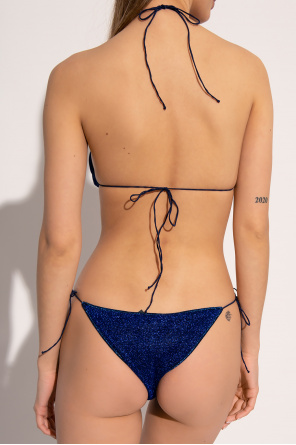 Oseree Navy bikini from . Inlaid with lurex threads, this item features tie details and removable padding