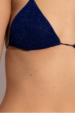Oseree Navy bikini from . Inlaid with lurex threads, this item features tie details and removable padding
