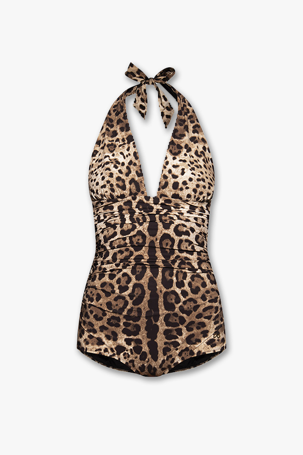 Dolce & Gabbana high-waisted buttoned midi skirt One-piece swimsuit w/ animal motif