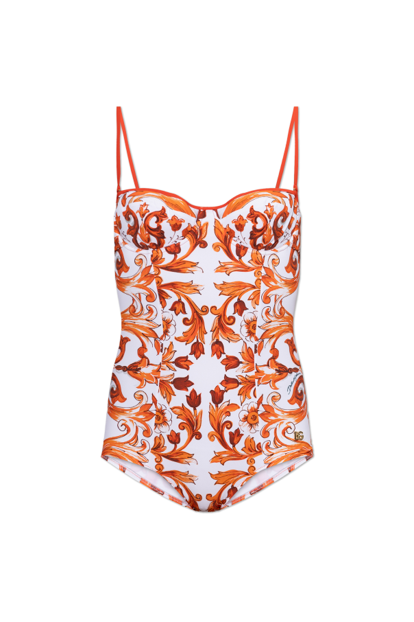 One-piece swimsuit with 'Majolica' print od Dolce & Gabbana