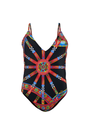 One-piece swimsuit with 'Carretto' print