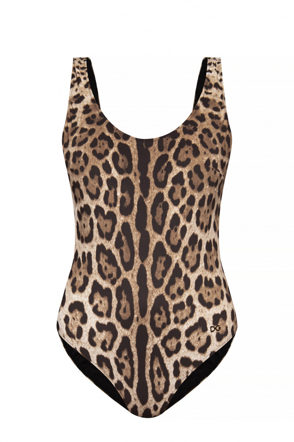 dolce dinner & Gabbana ruched lace mini dress One-piece swimsuit w/ animal motif