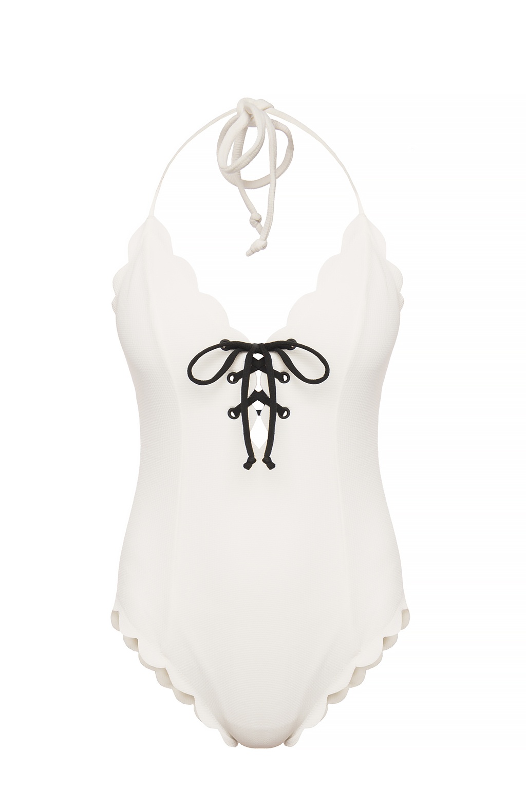 White Lace Up Back One Piece Swimsuit