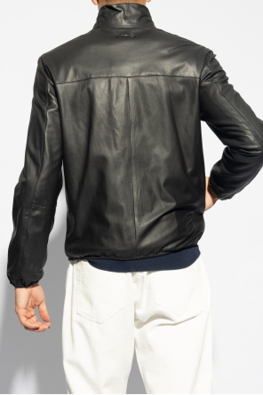 Emporio Armani Leather jacket with stand-up collar