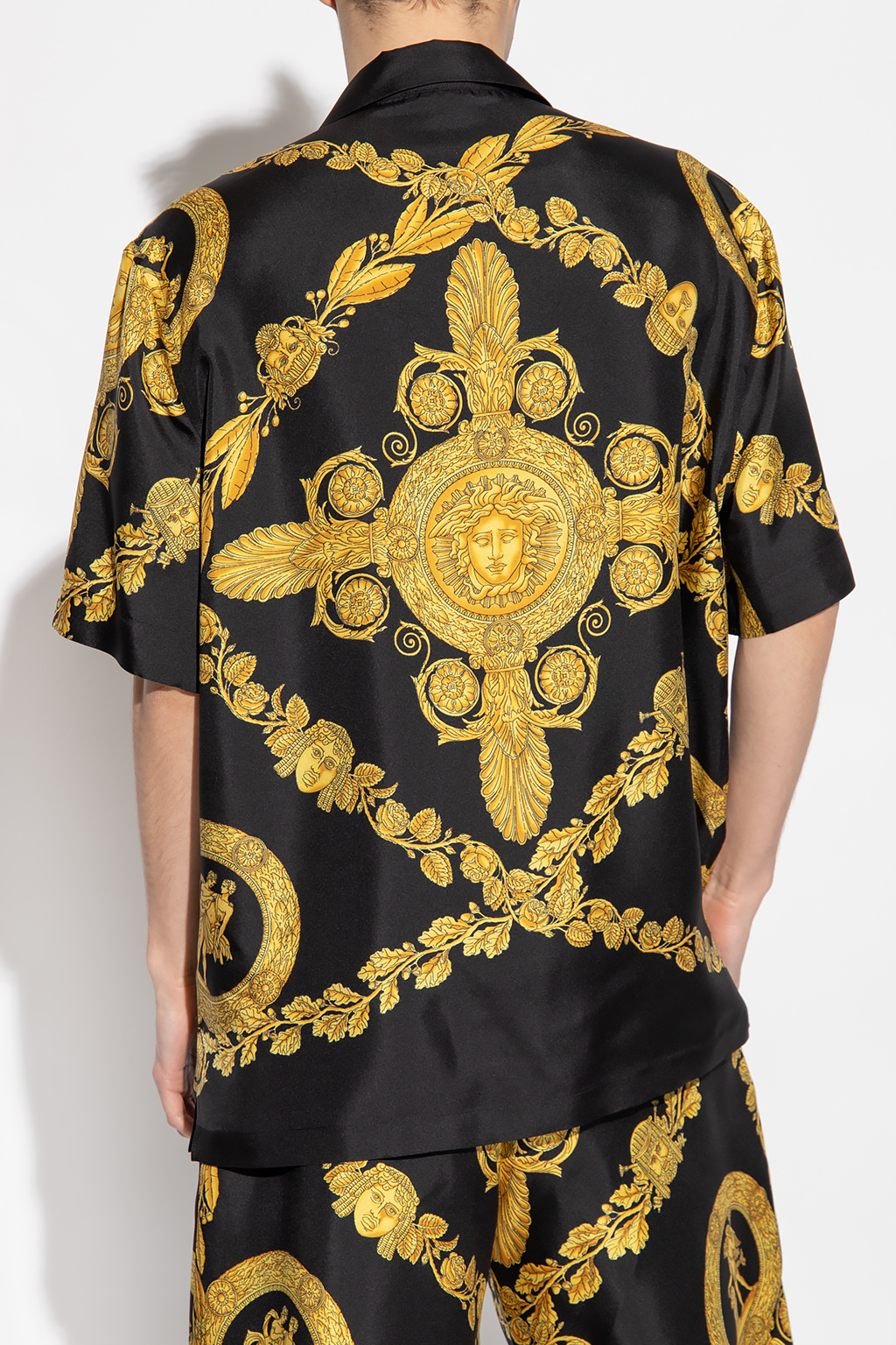 Versace Silk Button Down w/ Baroque Print - Black & Gold 4/S / Black