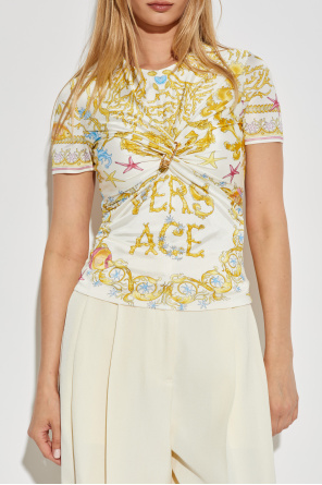 Versace Top with decorative draping and a safety pin