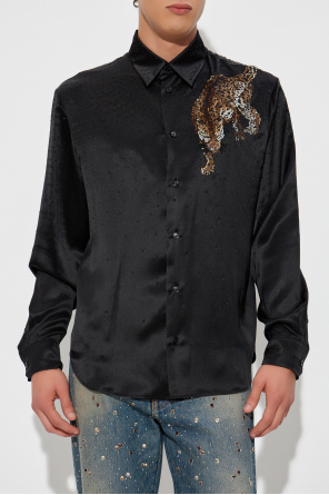 Versace Camisa de seda con aplicaciones brillantes