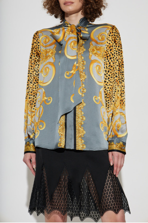 Versace Jedwabna koszula z dekoracyjnym wiązaniem przy dekolcie