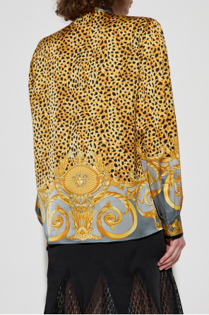 Versace Jedwabna koszula z dekoracyjnym wiązaniem przy dekolcie