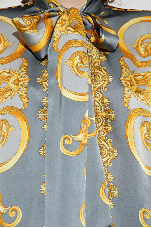Versace Jedwabna koszula z dekoracyjnym wiązaniem przy dekolcie