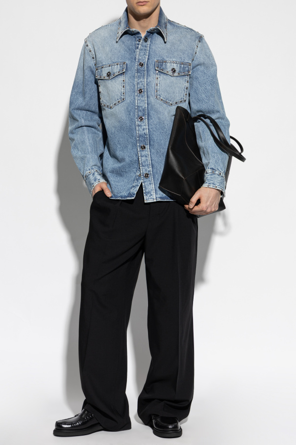 Versace Camisa de ganga com tachas