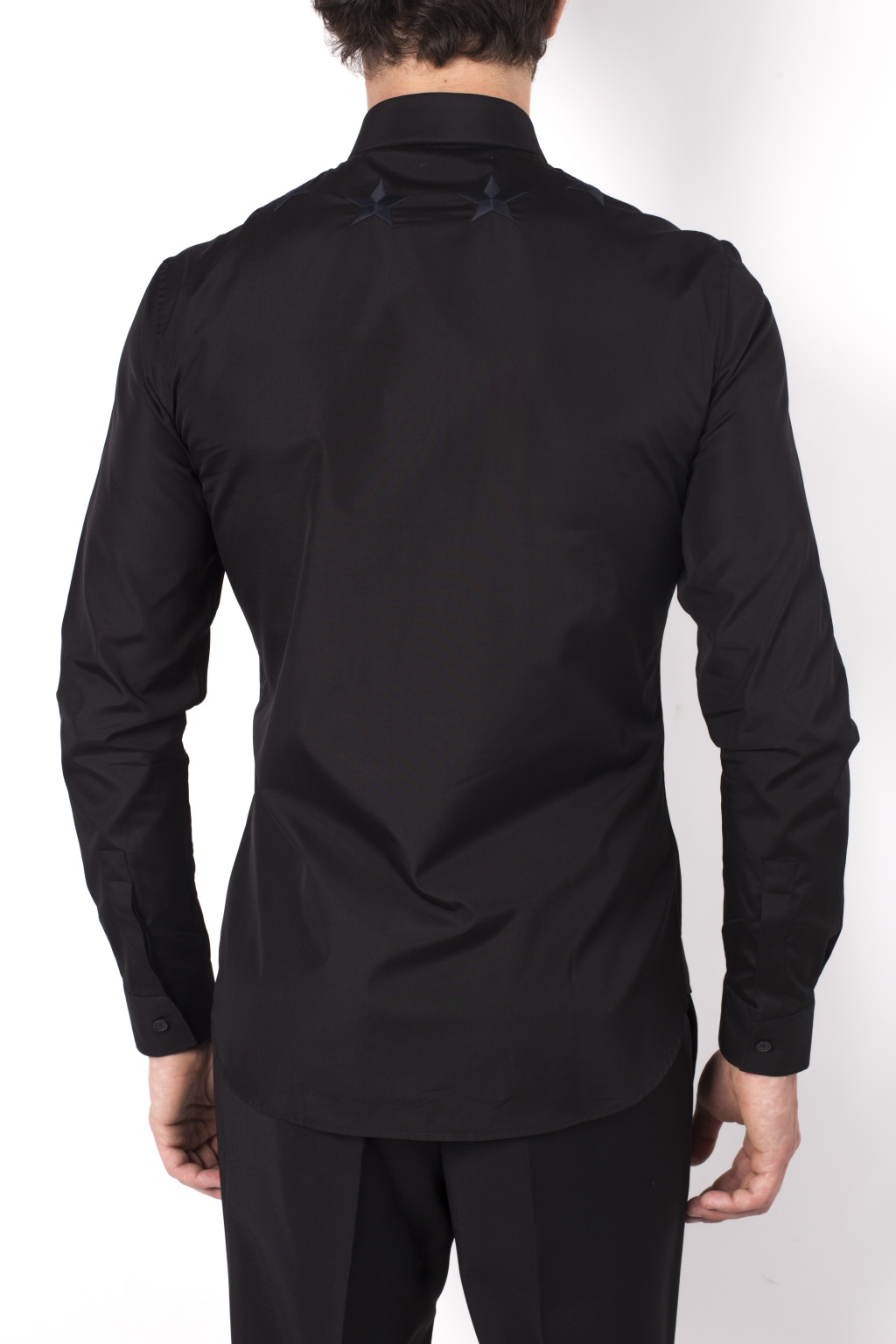 black shirt with stars on collar