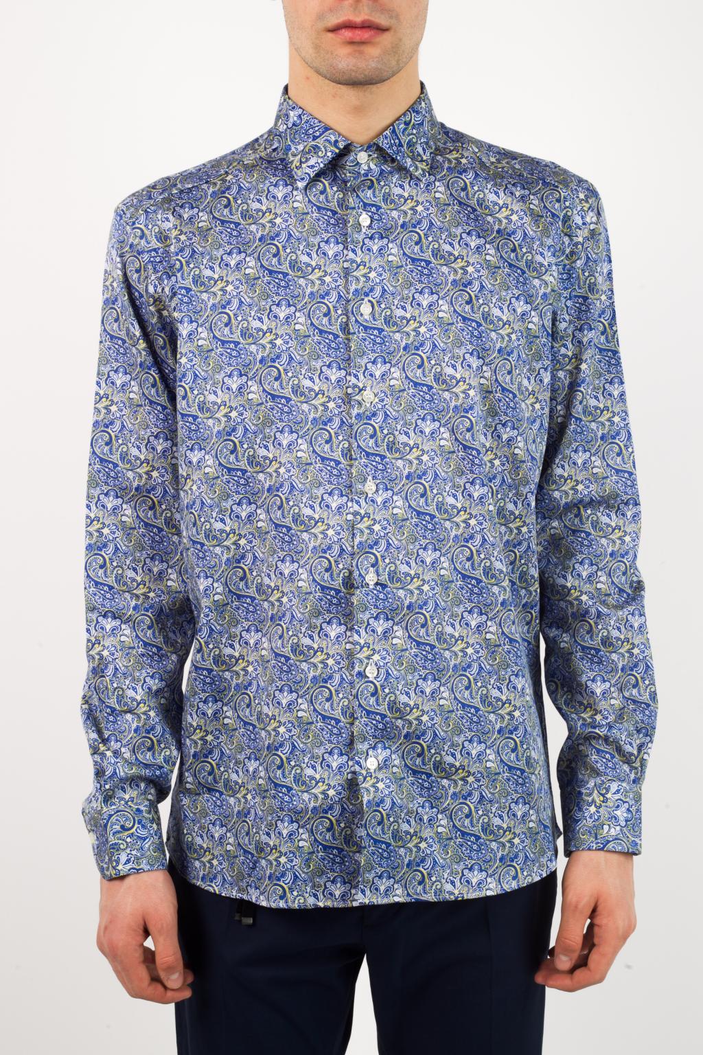 Etro Mens Light Blue Floral Paisley Print Shirt