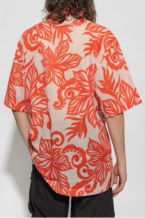 sleeveless patchwork print button shirt dress button shirt with floral motif