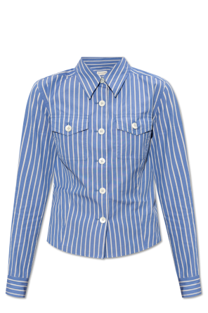Striped shirt od embroidered mushroom checked shirt