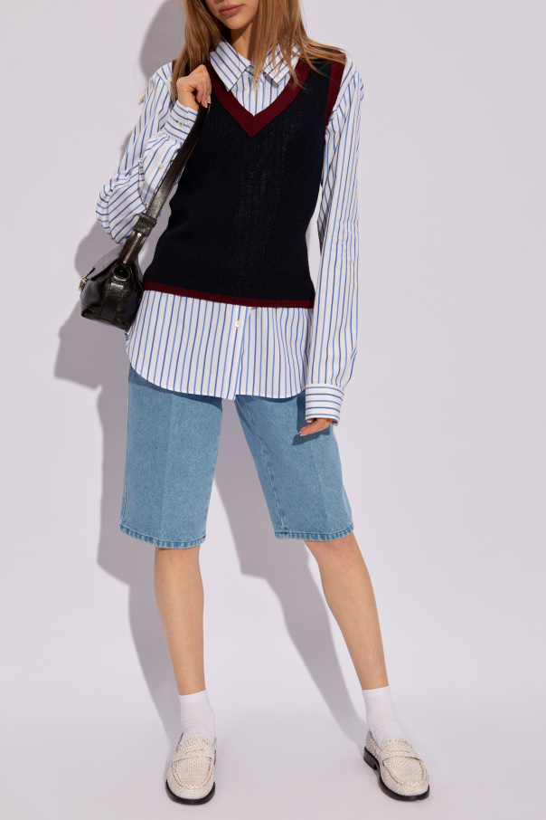 Long-sleeved Crew-neck Sweater In Silk Striped shirt