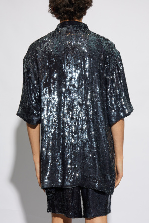 White Shirt For Boy With Black Logo Sequinned shirt