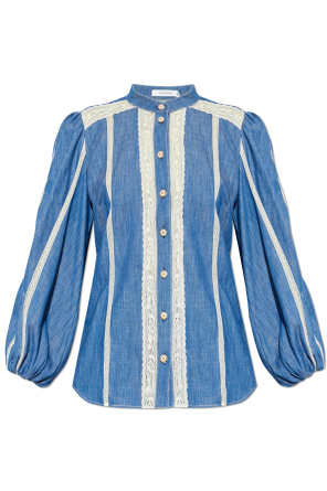 Denim shirt with lace trim