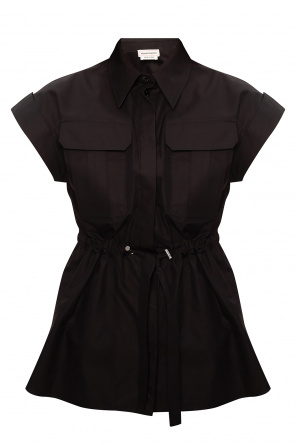 ruffle-detail short-sleeved midi dress Black