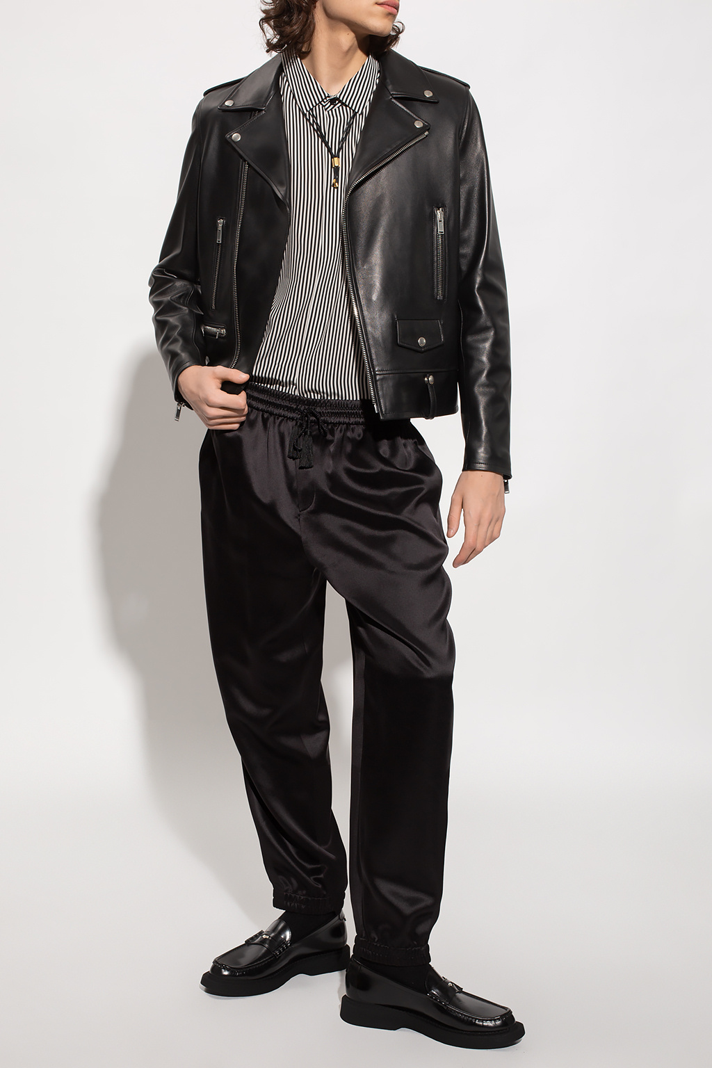 Saint Laurent Saint Laurent Studded Fringe Lapel Tuxedo Jacket in Black Wool