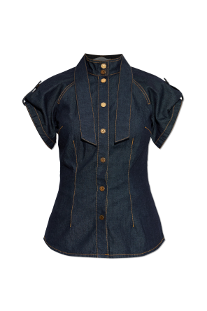 Denim shirt with short sleeves