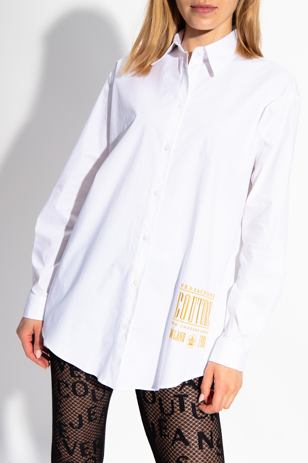 tie hem shirts Logo-embroidered shirt