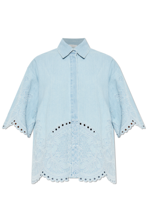 Denim shirt with openwork trim