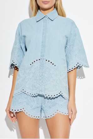 Zimmermann Jeansowa koszula z ażurowym wykończeniem