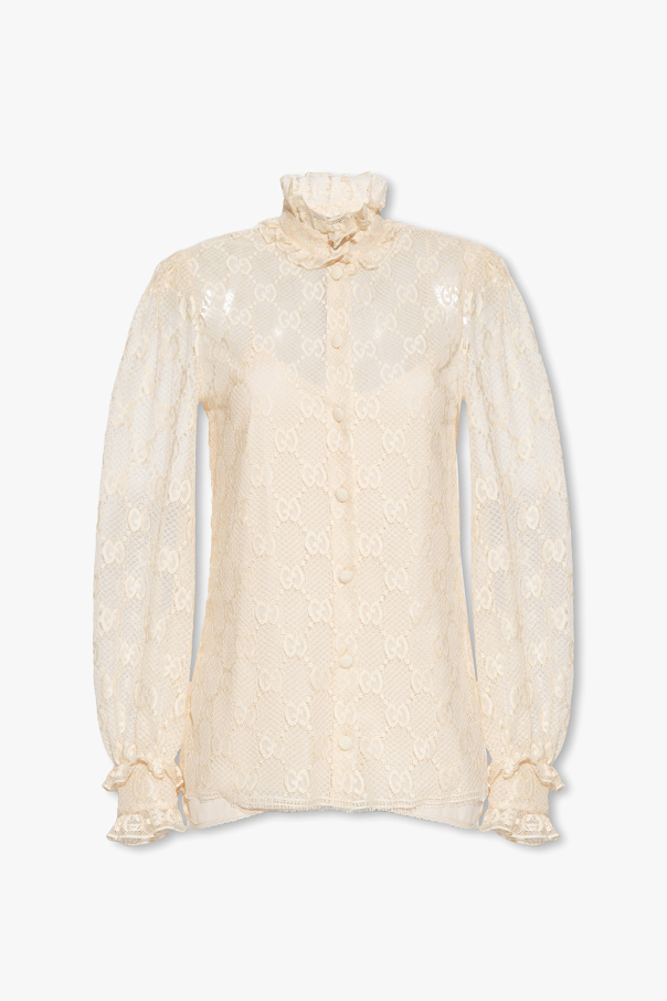 gucci feather Lace shirt