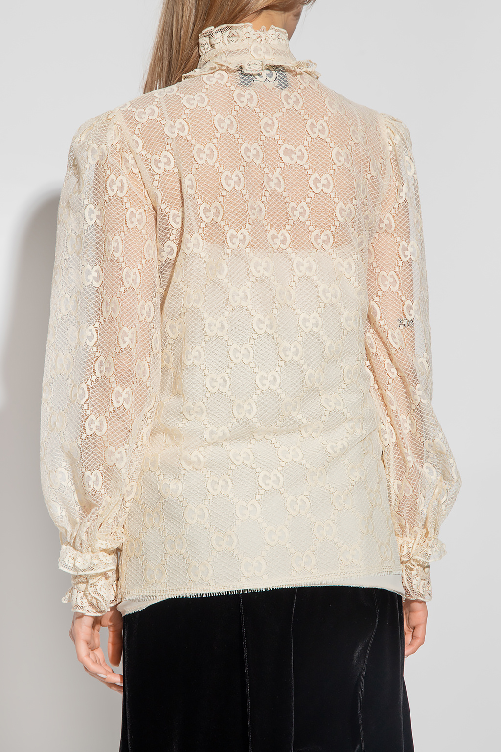 gucci feather Lace shirt