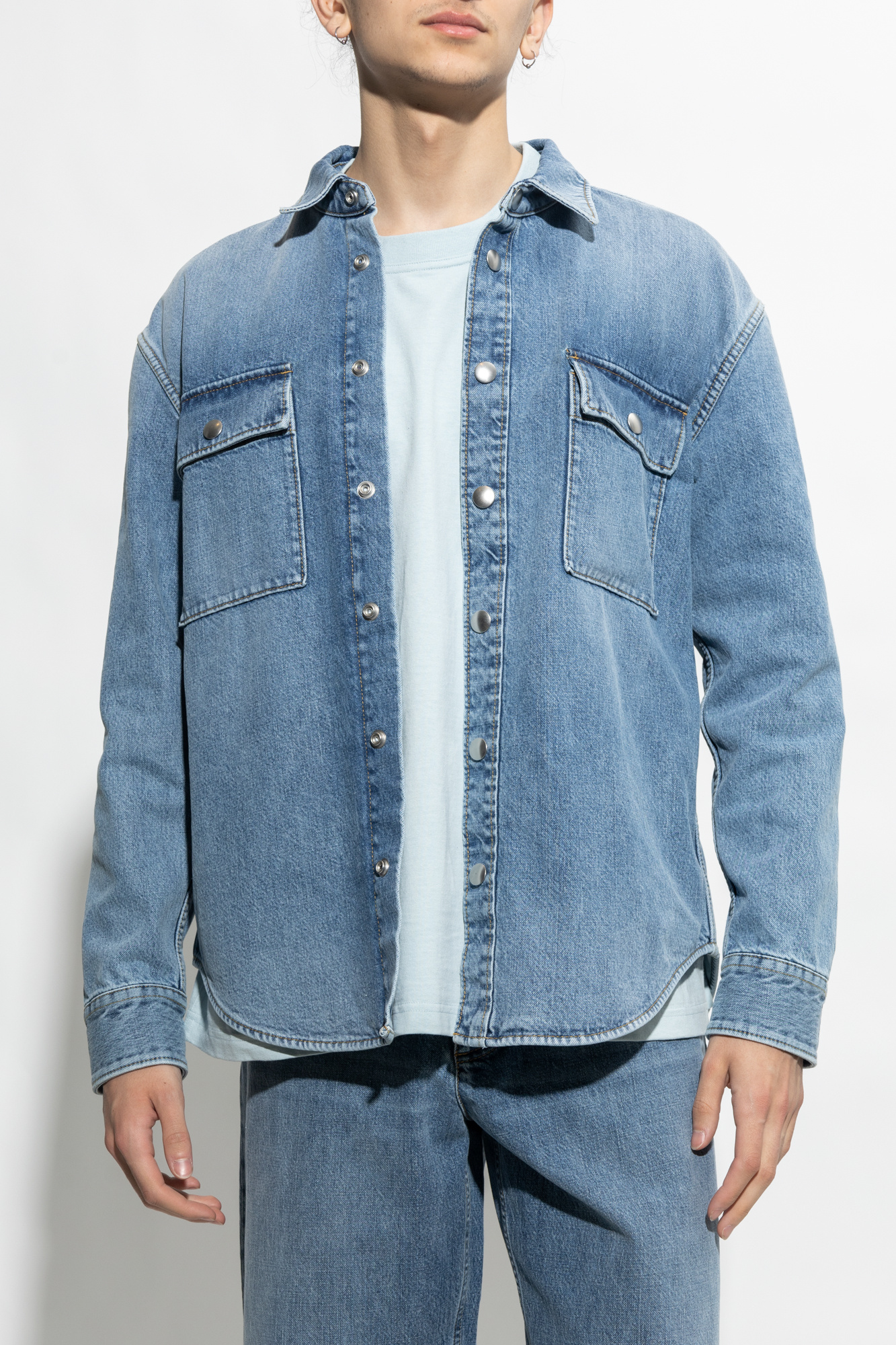 bottega mock-neck Veneta Denim shirt