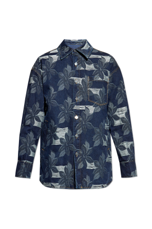 Denim jacket with floral motif