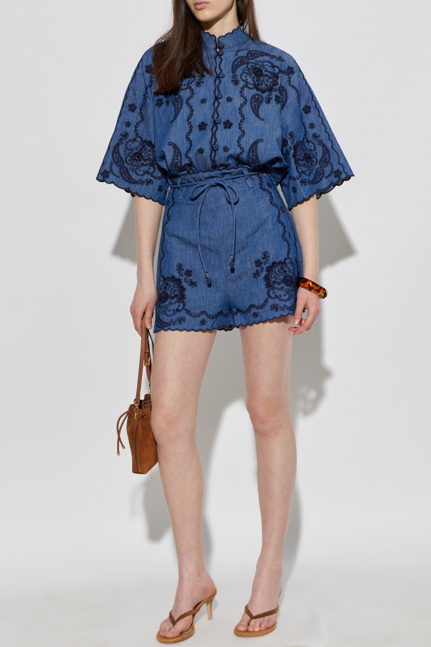 Zimmermann Denim shirt with openwork pattern