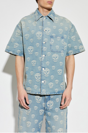 Alexander McQueen Jeansowa koszula z charakterystycznym motywem czaszki
